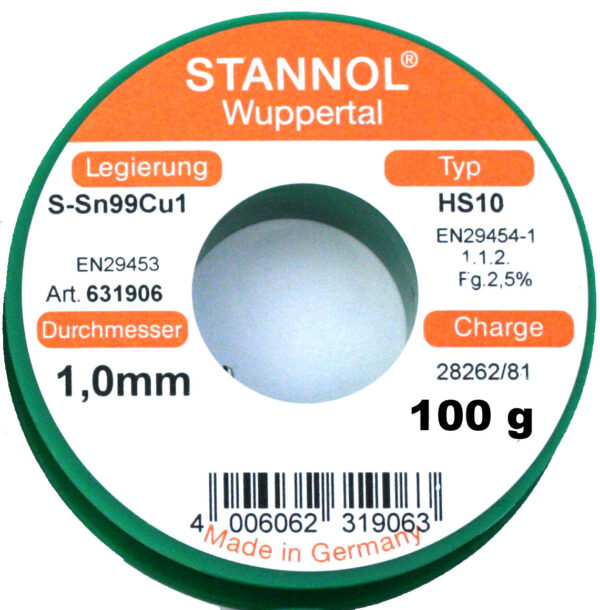 Stannol Lötzinn 1,0 mm 100 g SN99Cu1