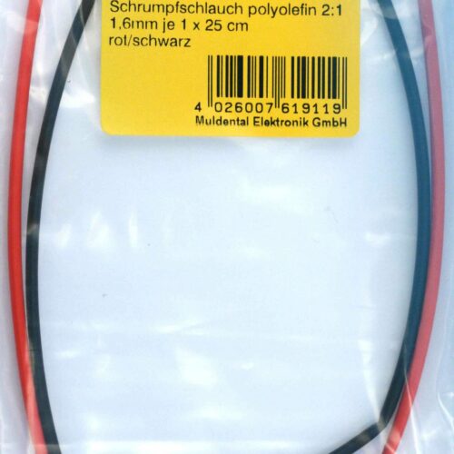 Roter und schwarzer Muldental Schrumpfschlauch, 1,6 mm Durchmesser, für effiziente elektrische Isolierung.
