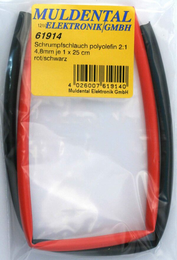 Roter und schwarzer Muldental Schrumpfschlauch, 4,8 mm, für sichere elektrische Isolierung und farbige Kennzeichnung.