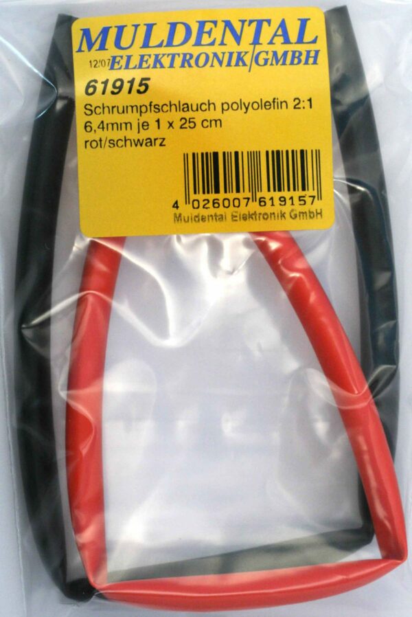 Roter und schwarzer Muldental Schrumpfschlauch, 6,4 mm Durchmesser, für hochwertige elektrische Isolierung.