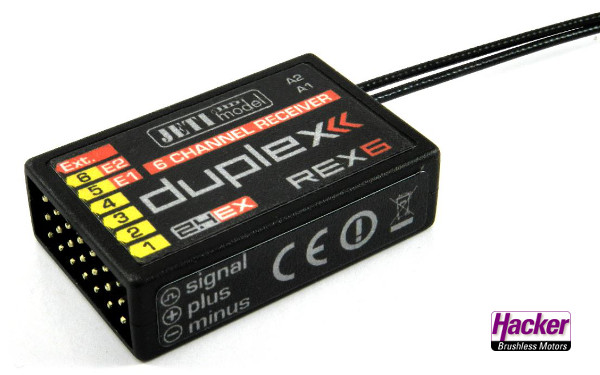 DUPLEX 2.4EX Empfänger REX 6 technische Daten: Gewicht [g] 11 Abmessungen [mm] 38 x 25 x 11 Kanäle 6 Telemetrie Ja
