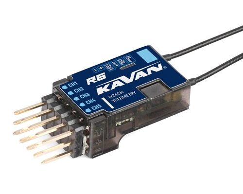 KAVAN R6 – 6-Kanal 2,4 GHz ACCESS Telemetrie-Empfänger mit S.BUS-Ein- und Ausgängen für RC-Modellflugzeuge.