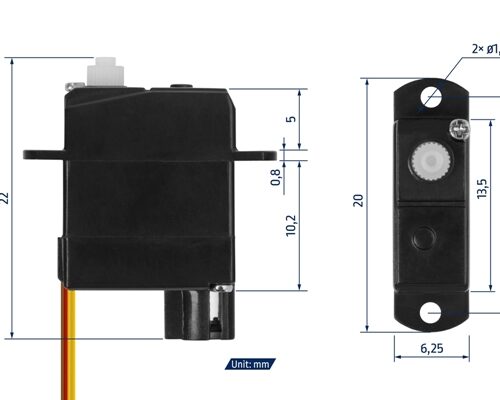 Technische Zeichnung KAVAN GO-02 Servo 1,8 g mit Abmessungen