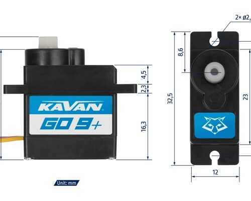 KAVAN GO-09 Plus Servo 9 g Seiten- und Draufsicht