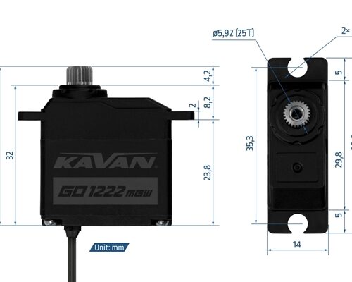 KAVAN GO 1222MGW Servo Draufsicht, Technische Zeichnung