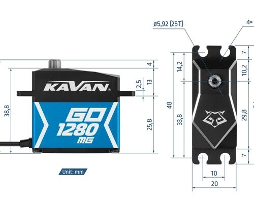 Technische Maßzeichnung KAVAN GO 1280MG Servo Seitenansicht