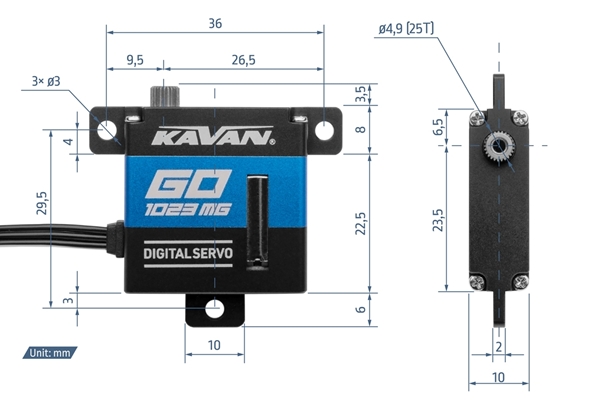 KAVAN GO-1023MG Servo Abmessungen