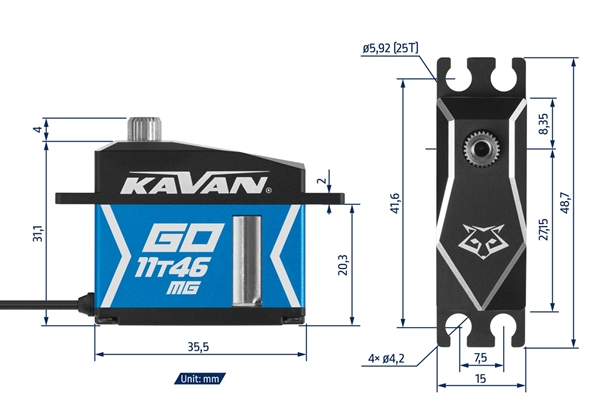 KAVAN GO-11T46MG Servo Abmessungen