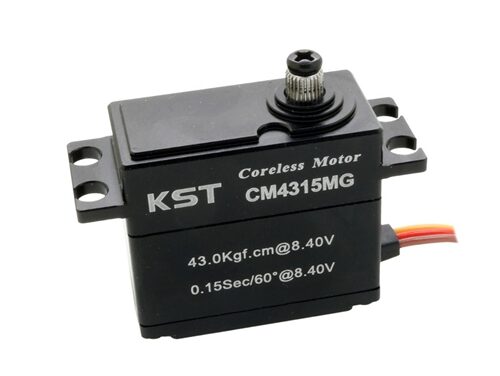 KST CM4315 Servo mit blauem Gehäuse, Servokabel und Befestigungszubehör
