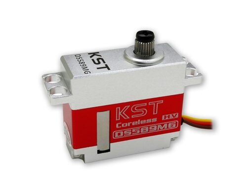 KST DS589MG Servo mit blauem Gehäuse, Servokabel und Befestigungszubehör