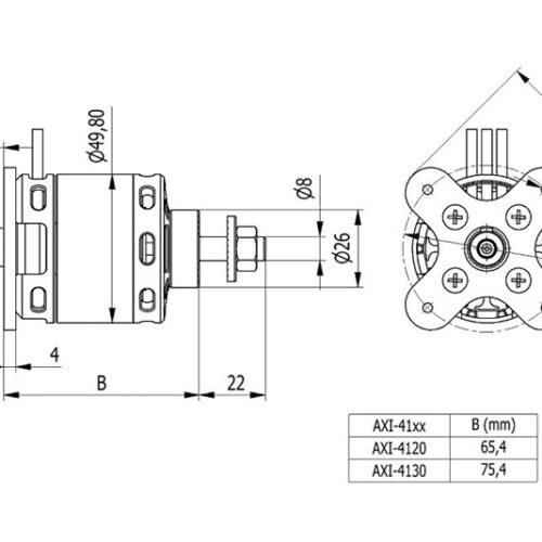 Maßzeichnung AXI 4130/20 Gold Line V3 Brushless Motor