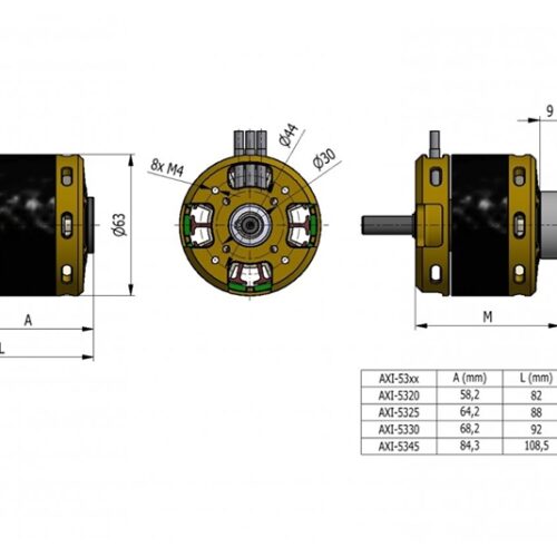 Maßzeichnung AXI 5320/18 Gold Line V3 Brushless Motor