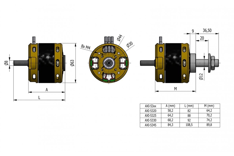 Maßzeichnung AXI 5320/18 Gold Line V3 Brushless Motor