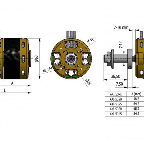 Technische Zeichnung AXI 5320/18 Gold Line V3 Brushless Motor