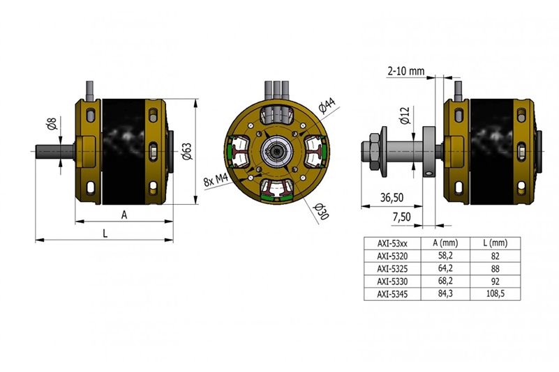 Technische Zeichnung AXI 5320/18 Gold Line V3 Brushless Motor