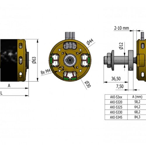 Technische Zeichnung AXI 5320/28 Gold Line V3 Brushless Motor
