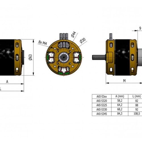 Technische Zeichnung AXI 5345/18 HD Gold Line V3 Brushless Motor