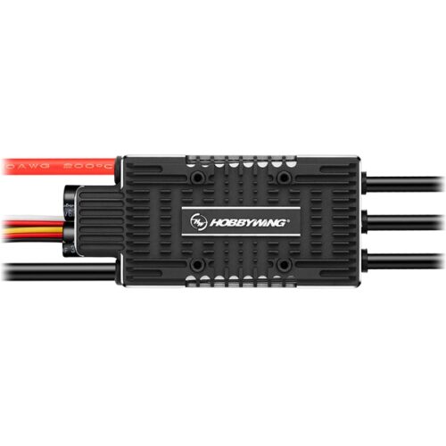 Gehäuse des Hobbywing Platinum Pro V5 120A Reglers mit Anschlusskabeln