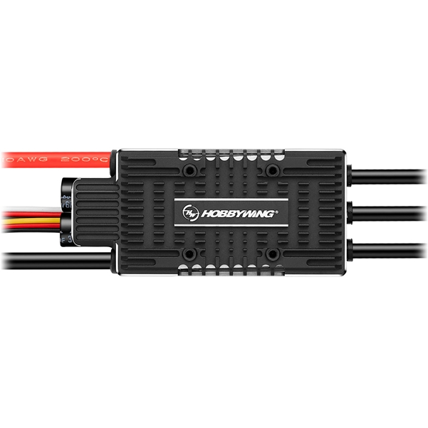 Gehäuse des Hobbywing Platinum Pro V5 120A Reglers mit Anschlusskabeln