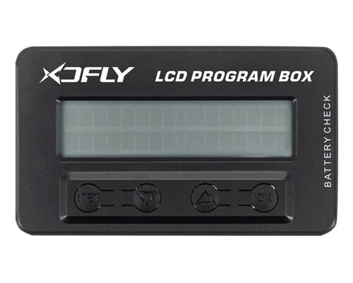 Frontansicht der XDFly LCD-Programmierbox mit LCD-Display und Bedientasten