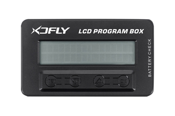 Frontansicht der XDFly LCD-Programmierbox mit LCD-Display und Bedientasten