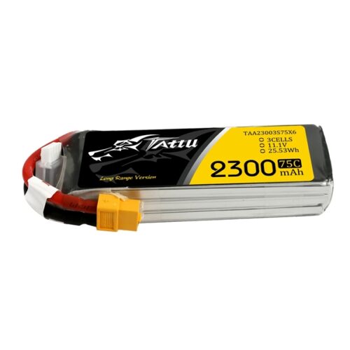 Tattu 3S 2300mAh 75C LiPo Akku XT60 in schräger Ansicht